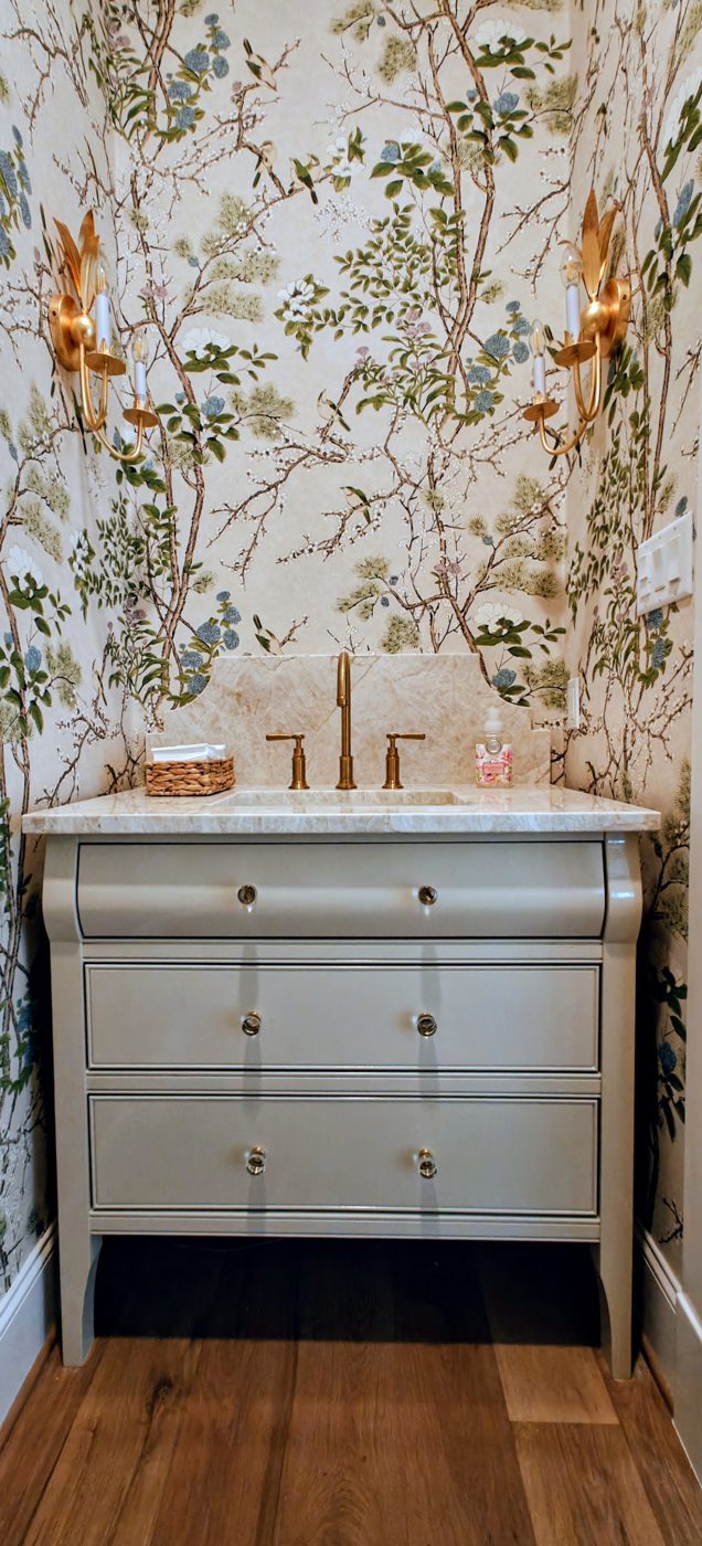 Painted vanity in a powder room