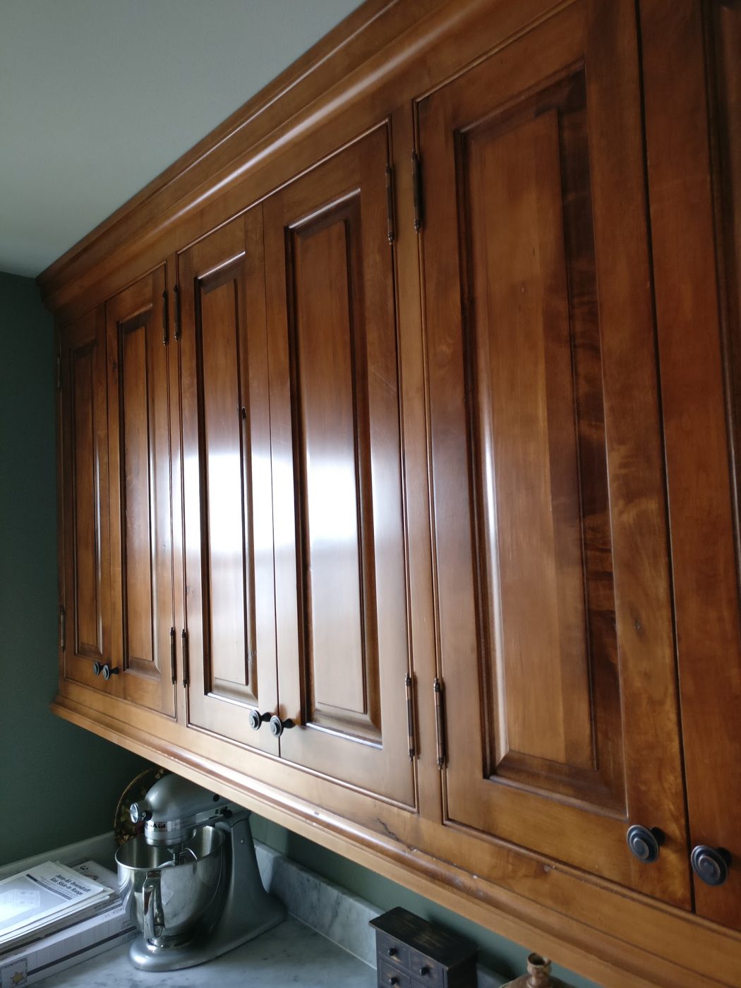 Stained wood cabinets